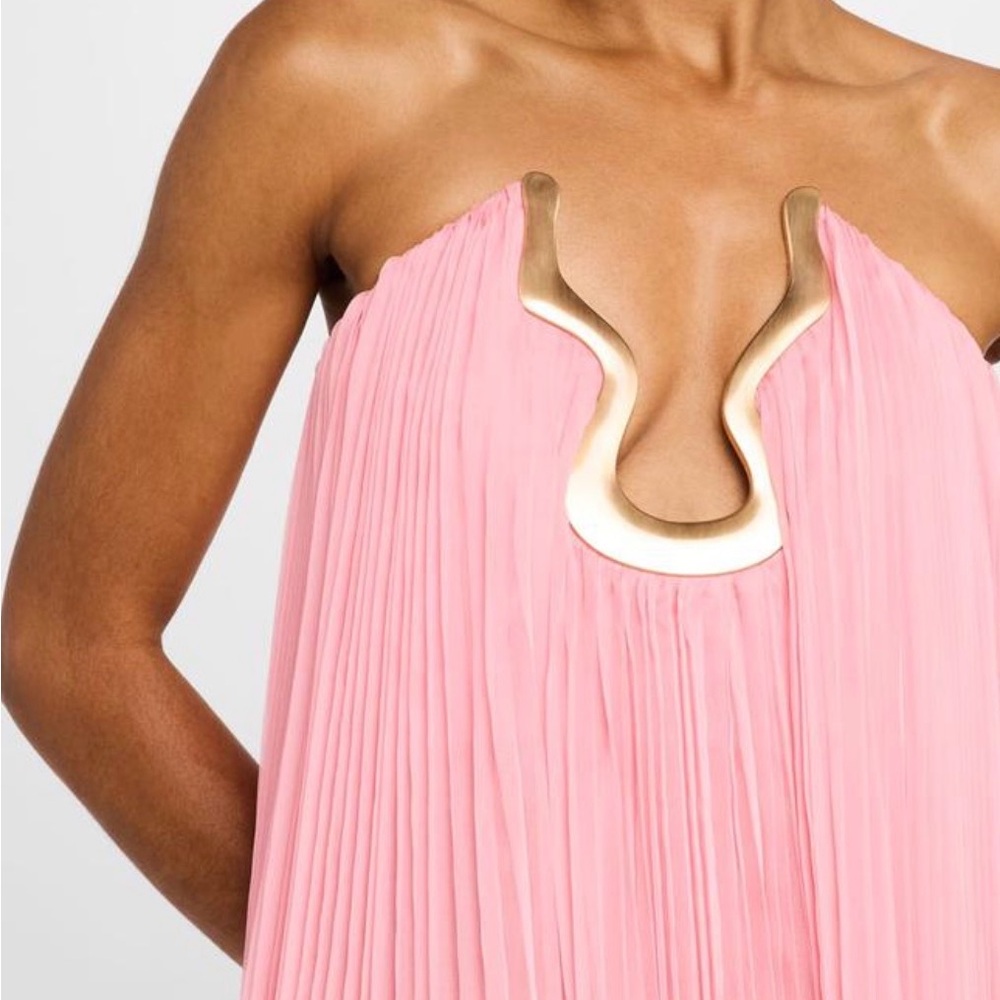 Cult Gaia Plisse Pink and Gold Pleated Dress